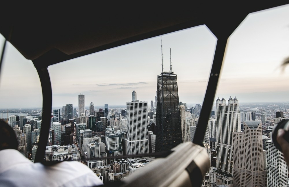 View of Chicago from a helicopter
